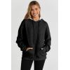 imageSHEWIN Womens Hoodies Casual Long Sleeve Drawstring Waffle Pullover Tops Loose Hooded Sweatshirt with PocketBblack