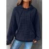 imageSHEWIN Womens Hoodies Casual Long Sleeve Drawstring Waffle Pullover Tops Loose Hooded Sweatshirt with PocketBnavy Blue