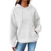 imageSHEWIN Womens Hoodies Casual Long Sleeve Drawstring Waffle Pullover Tops Loose Hooded Sweatshirt with PocketBwhite