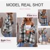 imageSHEWIN Womens Long Sleeve Plaid Shirts Flannel Lapel Button Down Shacket Jacket CoatsB Grey