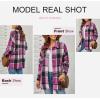 imageSHEWIN Womens Long Sleeve Plaid Shirts Flannel Lapel Button Down Shacket Jacket CoatsC1 Rose
