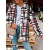 imageSHEWIN Womens Long Sleeve Plaid Shirts Flannel Lapel Button Down Shacket Jacket CoatsC2 Pink