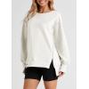 imageSHEWIN Womens Oversized Reverse Seam Sweatshirt Casual Long Sleeve Crewneck Lightweight Pullover Tops Loose SweatshirtsA White