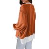 imageSHEWIN Womens Oversized Reverse Seam Sweatshirt Casual Long Sleeve Crewneck Lightweight Pullover Tops Loose SweatshirtsColor Block Orange