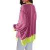 imageSHEWIN Womens Oversized Reverse Seam Sweatshirt Casual Long Sleeve Crewneck Lightweight Pullover Tops Loose SweatshirtsColor Block Pink