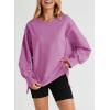 imageSHEWIN Womens Oversized Reverse Seam Sweatshirt Casual Long Sleeve Crewneck Lightweight Pullover Tops Loose SweatshirtsN Pink Purple