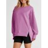 imageSHEWIN Womens Oversized Reverse Seam Sweatshirt Casual Long Sleeve Crewneck Lightweight Pullover Tops Loose SweatshirtsN Pink Purple