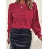 imageSHEWIN Womens Sweaters 2024 Casual Crewneck Long Sleeve Lightweight Checkered Knit Knit Pullover Sweater TopsRed