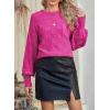 imageSHEWIN Womens Sweaters 2024 Casual Crewneck Long Sleeve Lightweight Checkered Knit Knit Pullover Sweater TopsRose Red