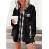 imageSHEWIN Womens Waffle Knit Plaid Shacket Boyfriend Button Down Shirt Jacket Loose Long Sleeve TopsB Black