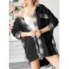 imageSHEWIN Womens Waffle Knit Plaid Shacket Boyfriend Button Down Shirt Jacket Loose Long Sleeve TopsB Black