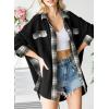 imageSHEWIN Womens Waffle Knit Plaid Shacket Boyfriend Button Down Shirt Jacket Loose Long Sleeve TopsB Black