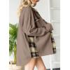 imageSHEWIN Womens Waffle Knit Plaid Shacket Boyfriend Button Down Shirt Jacket Loose Long Sleeve TopsB Khaki