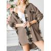 imageSHEWIN Womens Waffle Knit Plaid Shacket Boyfriend Button Down Shirt Jacket Loose Long Sleeve TopsB Khaki