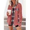 imageSHEWIN Womens Waffle Knit Plaid Shacket Boyfriend Button Down Shirt Jacket Loose Long Sleeve TopsB Red
