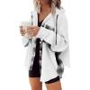 imageSHEWIN Womens Waffle Knit Plaid Shacket Boyfriend Button Down Shirt Jacket Loose Long Sleeve TopsB White