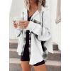 imageSHEWIN Womens Waffle Knit Plaid Shacket Boyfriend Button Down Shirt Jacket Loose Long Sleeve TopsB White