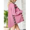 imageSHEWIN Womens Waffle Knit Plaid Shacket Boyfriend Button Down Shirt Jacket Loose Long Sleeve TopsC Hot Pink