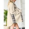 imageSHEWIN Womens Waffle Knit Plaid Shacket Boyfriend Button Down Shirt Jacket Loose Long Sleeve TopsC Light Apricot