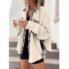 imageSHEWIN Womens Waffle Knit Plaid Shacket Boyfriend Button Down Shirt Jacket Loose Long Sleeve TopsC Light Apricot