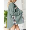 imageSHEWIN Womens Waffle Knit Plaid Shacket Boyfriend Button Down Shirt Jacket Loose Long Sleeve TopsC Mist Blue