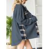 imageSHEWIN Womens Waffle Knit Plaid Shacket Boyfriend Button Down Shirt Jacket Loose Long Sleeve TopsD Blue
