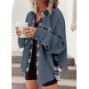 imageSHEWIN Womens Waffle Knit Plaid Shacket Boyfriend Button Down Shirt Jacket Loose Long Sleeve TopsD Blue