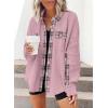 imageSHEWIN Womens Waffle Knit Plaid Shacket Boyfriend Button Down Shirt Jacket Loose Long Sleeve TopsD Pink