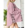 imageSHEWIN Womens Waffle Knit Plaid Shacket Boyfriend Button Down Shirt Jacket Loose Long Sleeve TopsD Pink