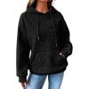 imageSHEWIN Womens Hoodies Casual Long Sleeve Drawstring Waffle Pullover Tops Loose Hooded Sweatshirt with PocketBblack