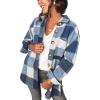 imageSHEWIN Womens Long Sleeve Plaid Shirts Flannel Lapel Button Down Shacket Jacket CoatsA Blue