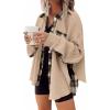 imageSHEWIN Womens Waffle Knit Plaid Shacket Boyfriend Button Down Shirt Jacket Loose Long Sleeve TopsB Apricot