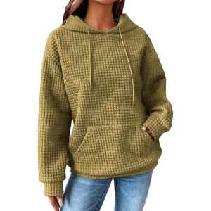 imageSHEWIN Womens Hoodies Casual Long Sleeve Drawstring Waffle Pullover Tops Loose Hooded Sweatshirt with PocketDarmy Green
