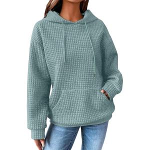 imageSHEWIN Womens Hoodies Casual Long Sleeve Drawstring Waffle Pullover Tops Loose Hooded Sweatshirt with PocketDcanton
