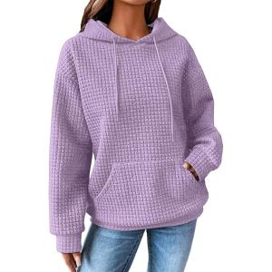 imageSHEWIN Womens Hoodies Casual Long Sleeve Drawstring Waffle Pullover Tops Loose Hooded Sweatshirt with PocketDpurple