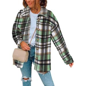 imageSHEWIN Womens Long Sleeve Plaid Shirts Flannel Lapel Button Down Shacket Jacket CoatsC2 Green
