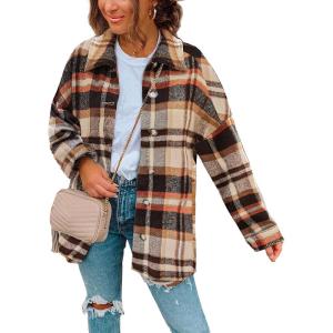 imageSHEWIN Womens Long Sleeve Plaid Shirts Flannel Lapel Button Down Shacket Jacket CoatsC2 Multicolor
