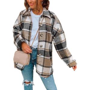 imageSHEWIN Womens Long Sleeve Plaid Shirts Flannel Lapel Button Down Shacket Jacket CoatsMulticolor