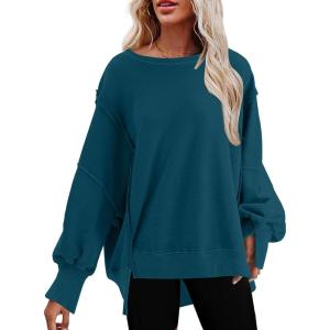 imageSHEWIN Womens Oversized Reverse Seam Sweatshirt Casual Long Sleeve Crewneck Lightweight Pullover Tops Loose SweatshirtsN Real Teal