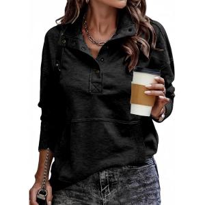 imageSHEWIN Womens Sweatshirt Casual Long Sleeve Lightweight Sweatshirts Button Loose Pullover TopsB Black