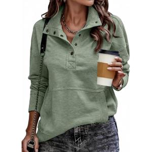 imageSHEWIN Womens Sweatshirt Casual Long Sleeve Lightweight Sweatshirts Button Loose Pullover TopsB Green
