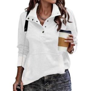imageSHEWIN Womens Sweatshirt Casual Long Sleeve Lightweight Sweatshirts Button Loose Pullover TopsB White