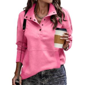 imageSHEWIN Womens Sweatshirt Casual Long Sleeve Lightweight Sweatshirts Button Loose Pullover TopsC Hot Pink