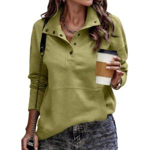 imageSHEWIN Womens Sweatshirt Casual Long Sleeve Lightweight Sweatshirts Button Loose Pullover TopsC Pickle Green