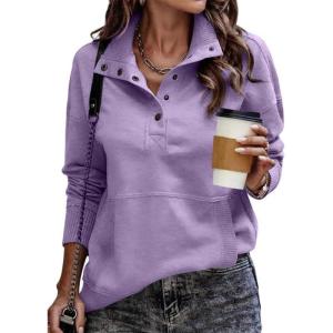 imageSHEWIN Womens Sweatshirt Casual Long Sleeve Lightweight Sweatshirts Button Loose Pullover TopsC Purple