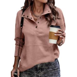 imageSHEWIN Womens Sweatshirt Casual Long Sleeve Lightweight Sweatshirts Button Loose Pullover TopsD Pink