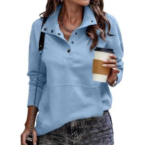 imageSHEWIN Womens Sweatshirt Casual Long Sleeve Lightweight Sweatshirts Button Loose Pullover TopsD Sky Blue