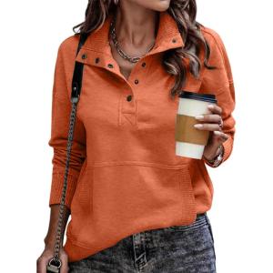 imageSHEWIN Womens Sweatshirt Casual Long Sleeve Lightweight Sweatshirts Button Loose Pullover TopsE Orange