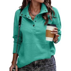 imageSHEWIN Womens Sweatshirt Casual Long Sleeve Lightweight Sweatshirts Button Loose Pullover TopsE Sea Green