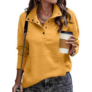 imageSHEWIN Womens Sweatshirt Casual Long Sleeve Lightweight Sweatshirts Button Loose Pullover TopsE Yellow